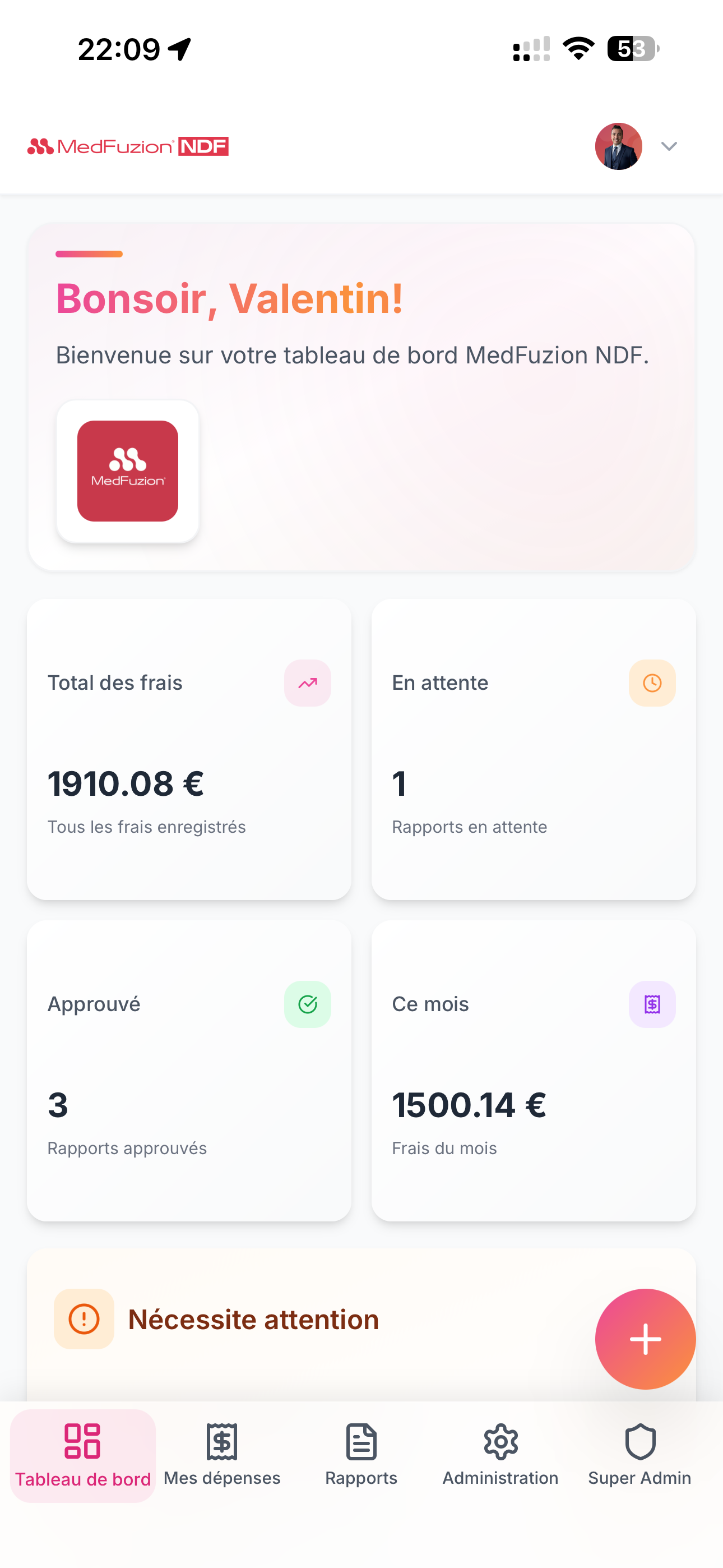 Interface mobile MedFuzion NDF